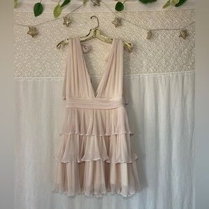 Tiered ruffle mini dress with bow straps mable Anthropologie size small nwt